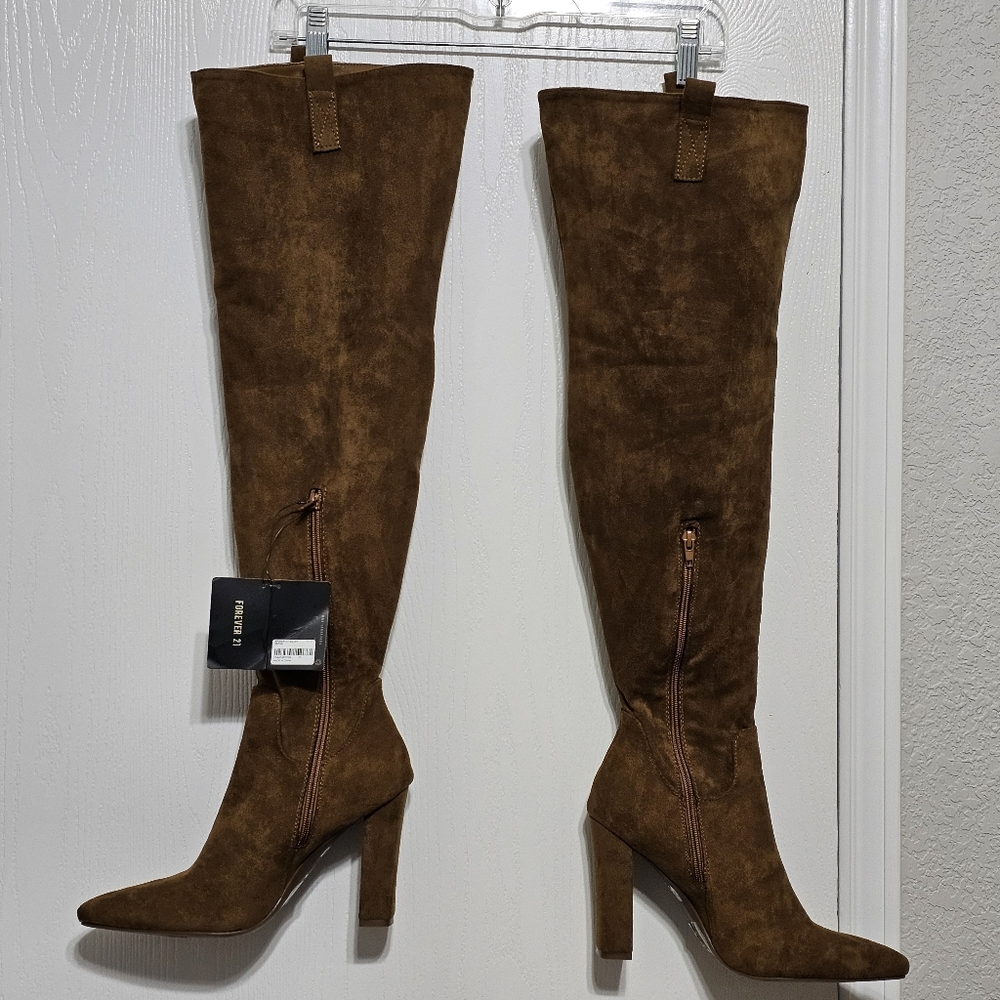 Forever 21 Over The Knee Brown Faux Suede Size 9 NWT